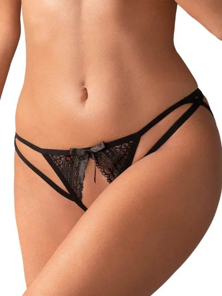 Эротические кружевные стринги с интимным вырезом Стринги_Obsessive_Picantina_otwarte чорні