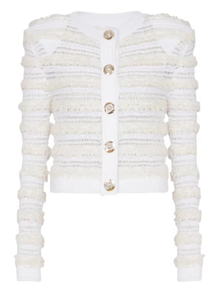 Cardigan Balmain din tweed alb