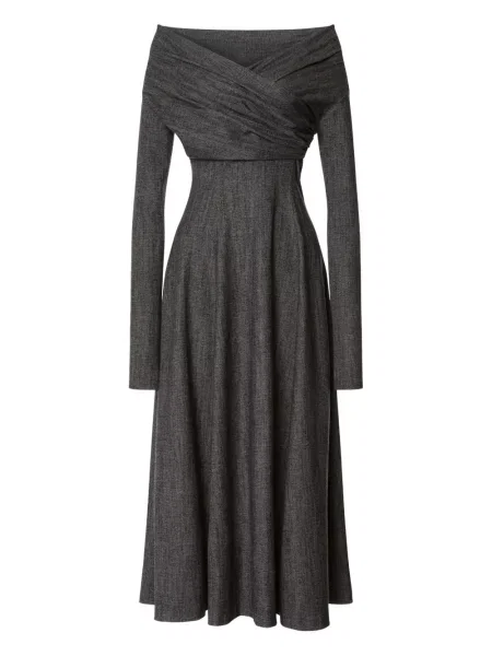 Sukienka midi Alberta Ferretti drapowana do kolan z odkrytymi ramionami szara