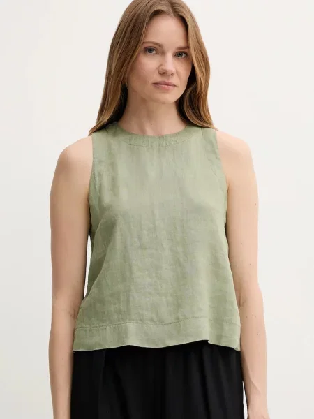 Ленена блуза United Colors of Benetton дамска с изчистен дизайн зелено