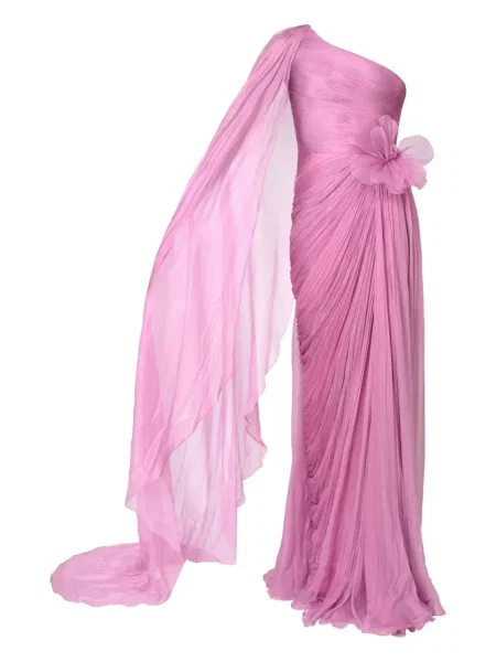 Sukienka maxi Iris Serban plisowana na jednym ramieniu garniturowa różowa