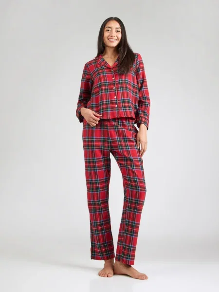 Hunkemöller Pižama azur / temno zelena / rdeča bela