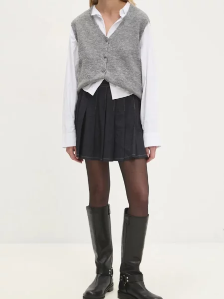 Answear Lab spódnica jeansowa granatowy mini rozkloszowana