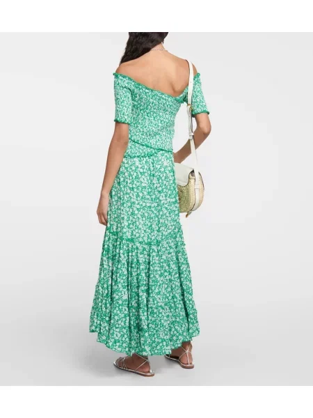 Rochie midi Poupette St Barth cu model floral până la genunchi de costum albastru