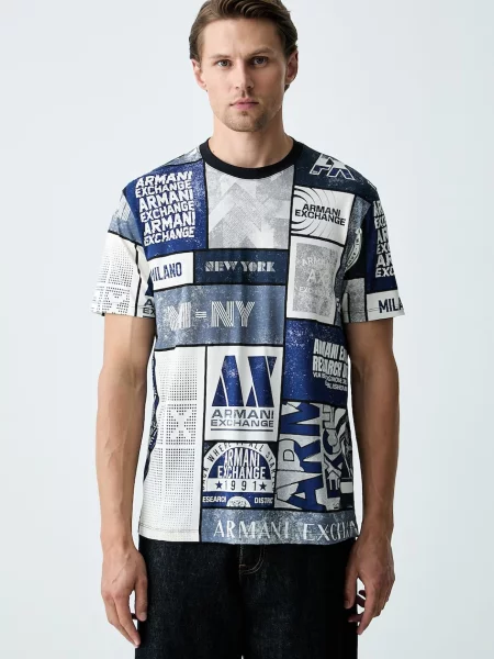 Armani Exchange tricou pentru bărbați cu albastru