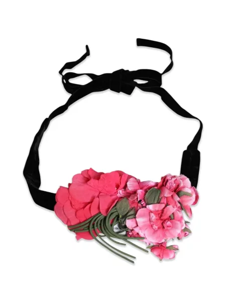 Curea Dolce & Gabbana de catifea cu model floral cu aplicații negru