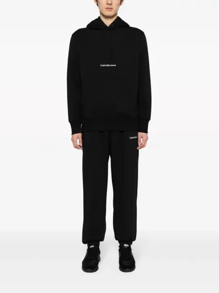 Суичър с качулка Calvin Klein Jeans бродиран черно