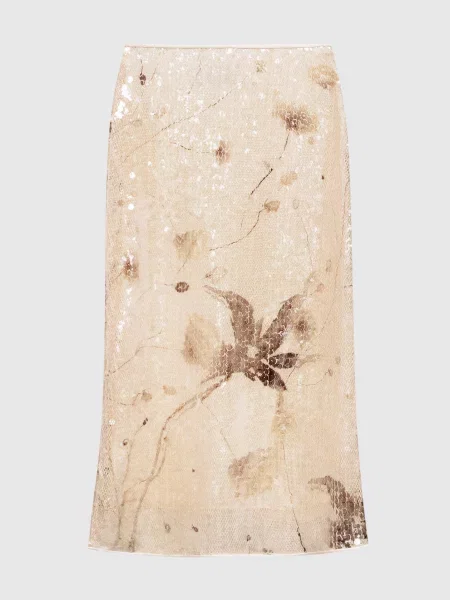 Спідниця міді з паєтками в квітковий принт Peserico жовта