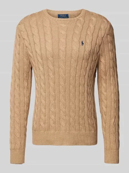 Sweter z dzianiny z wyhaftowanym logo Polo Ralph Lauren beżowy