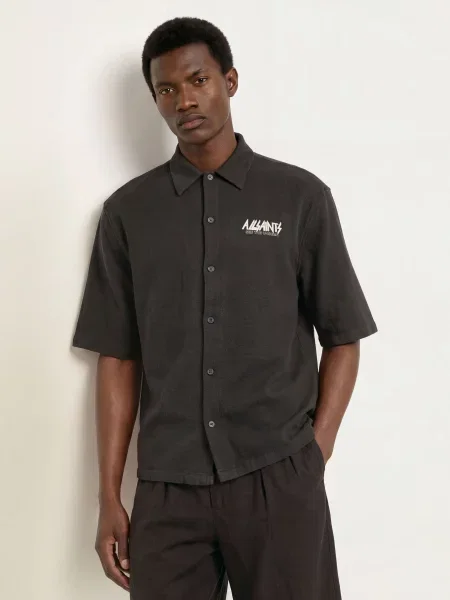 Allsaints Košile S Krátkým Rukávem Synth Oversized Fit / bílá černá