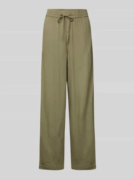 Spodnie szerokie o kroju regular fit z mieszanki i bawełny model ‘PIA’ Pieces khaki