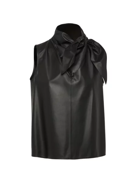 Top Yves Salomon din piele drapat negru