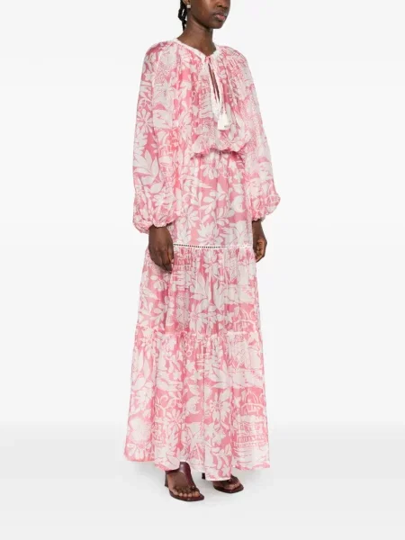 Sukienka maxi Ermanno Firenze w kwiatki z nadrukiem garniturowa różowa