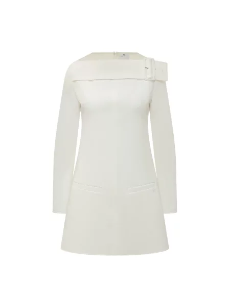 Sukienka mini Courreges z długim rękawem na sprzączkę garniturowa biała