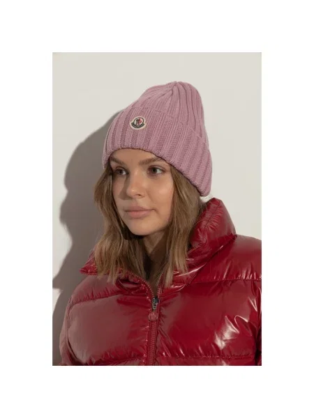 Czapka Moncler wełniana z logo różowa