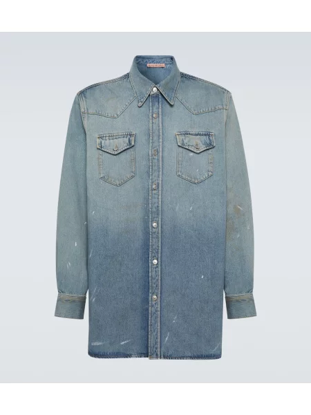 Košile Acne Studios s oděrkami modrá