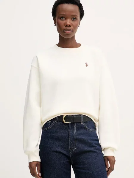 U.S. Polo Assn. mikina dámska s bavlnou DHM CREW NECK SWEAT béžová