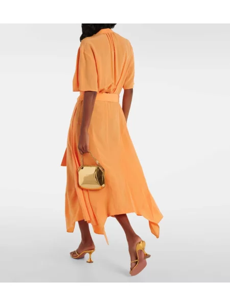 Rochie midi Stella Mccartney de mătase până la genunchi de costum portocaliu