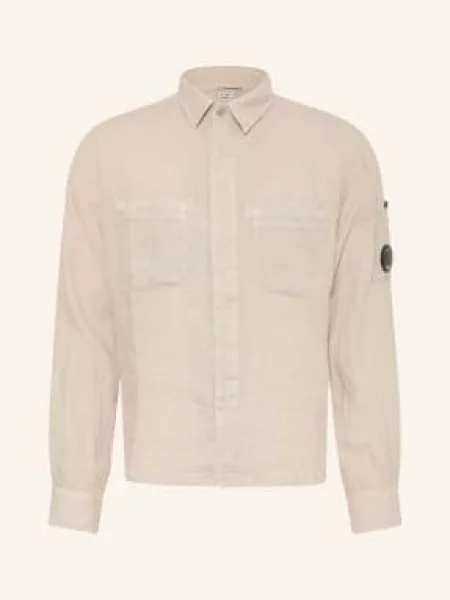 C.P. Company Koszula Lniana O Kroju Regular Fit grau beżowa