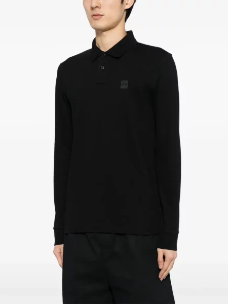 Lung tricou polo Boss cu aplicații negru