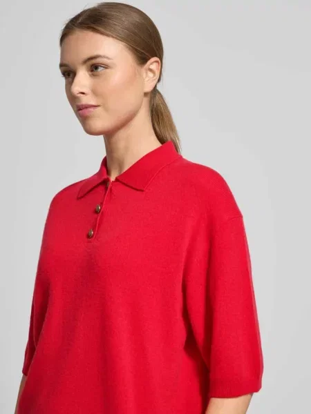Koszulka z dzianiny z mieszanki wełny i kaszmiru z kołnierzykiem polo Luisa Cerano czerwone