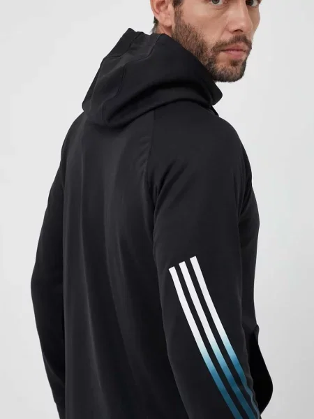 Суичър с качулка Adidas Performance с качулка с принт черно