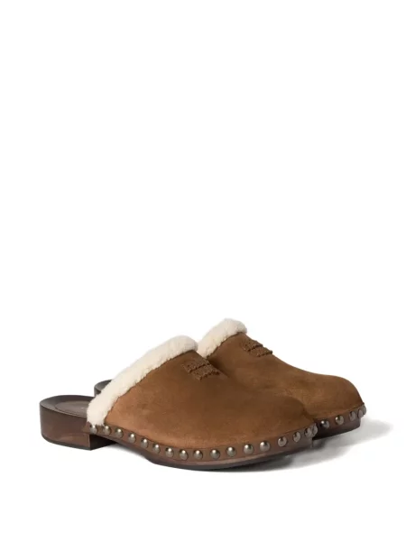 Papuci tip mules Miu Miu din piele de căprioară maro