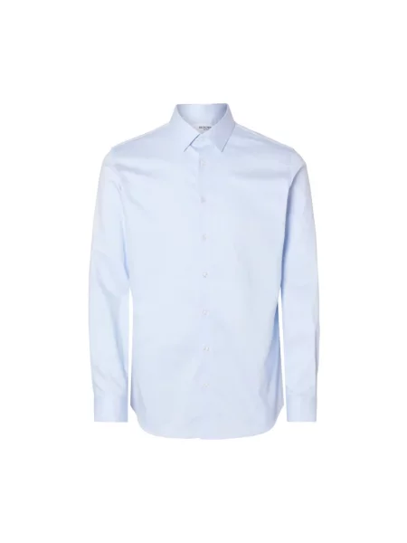 Koszula biznesowa o kroju slim fit z kołnierzykiem typu kent Selected Homme niebieska