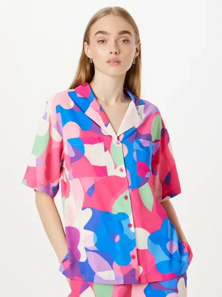 Nasty Gal Blúzka ružová svetlozelená / rosé / fialová modrá