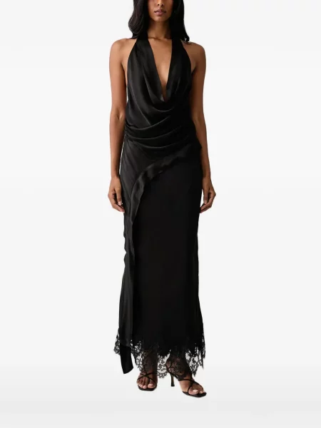 Top Bardot drapat cu gât halter negru