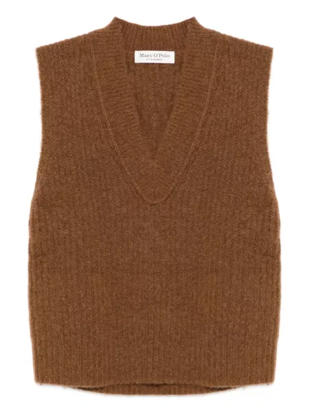 Kamizelka Marc O'polo wełniana z dekoltem w serek brązowa