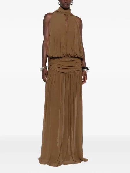 Rochie maxi De La Vali cu volane maro