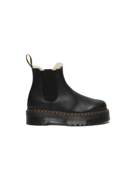Sztuczne futro sztyblety Dr. Martens na platformie czarne