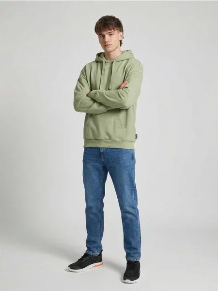 Sinsay Mikina s kapucí s příměsí bavlny zelená