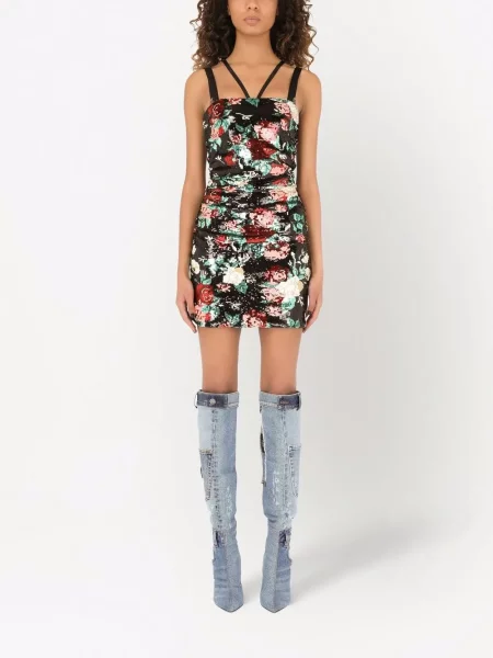 Květinové oblekové mini mini šaty Dolce & Gabbana černé