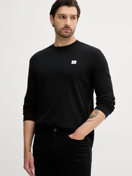 Majica dugih rukava Calvin Klein Jeans bez uzorka crna