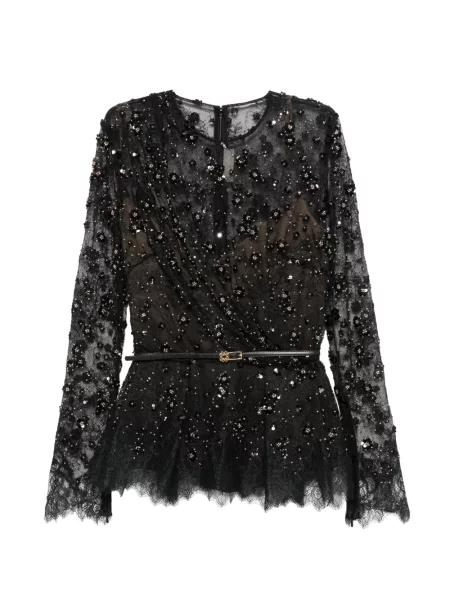 Top Elie Saab cu paiete din dantelă negru