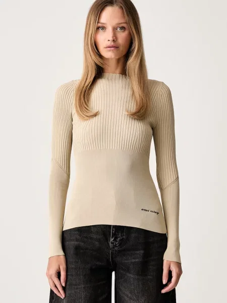 Armani Exchange pulover pentru femei cu vâscoză bej
