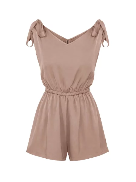 REGINA FASHION Overal Tie-Shoulder V-Neck Playsuit Mate kapučíno