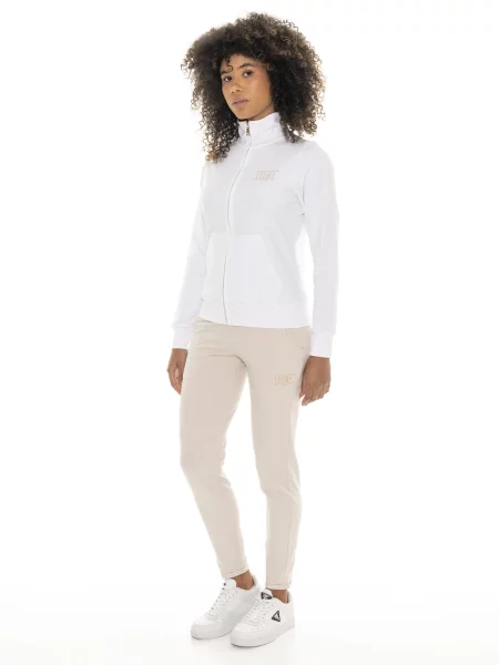 Dres Leone Apparel Chic Gold z kołnierzem i zamkiem z bawełny biały
