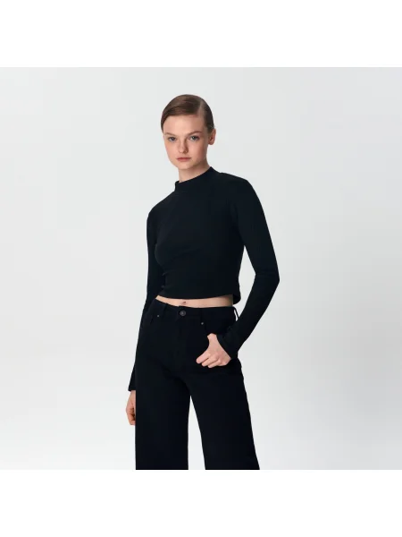 Crop top Sinsay s dlouhými rukávy černý