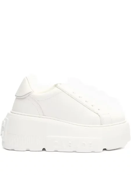 Кожени маратонки Casadei на платформе бяло