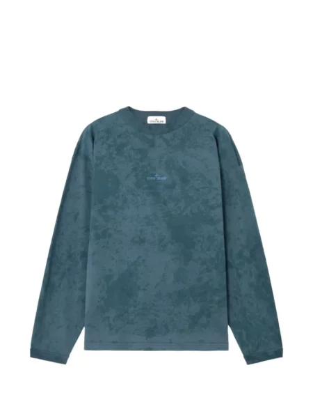 Grafic tricou Stone Island cu strasuri lung albastru