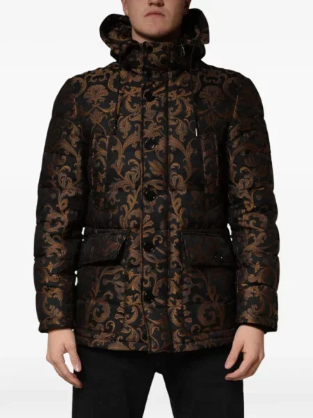 Geacă Dolce & Gabbana cu model floral cu glugă din jacard negru