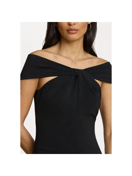 Sukienka koktajlowa o długości do kolan z wiązanym detalem model ‘TAKOTA’ Lauren Ralph Lauren czarna