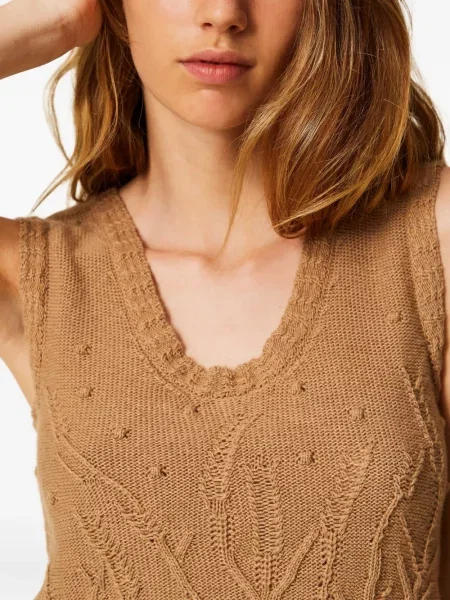 Vestă Twinset cu model floral tricotate maro