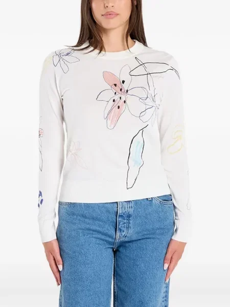 Pulover Desigual cu model floral cu imagine alb