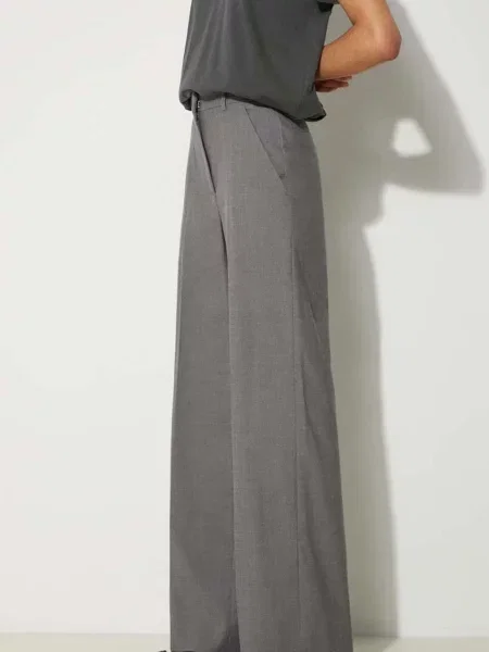 Kenzo pantaloni de lana Cool Wool Wide Pants lat high waist gri