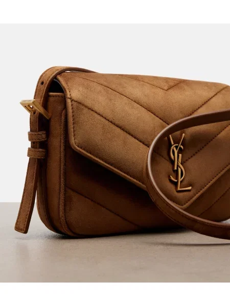 Semišová crossbody kabelka Saint Laurent hnedá