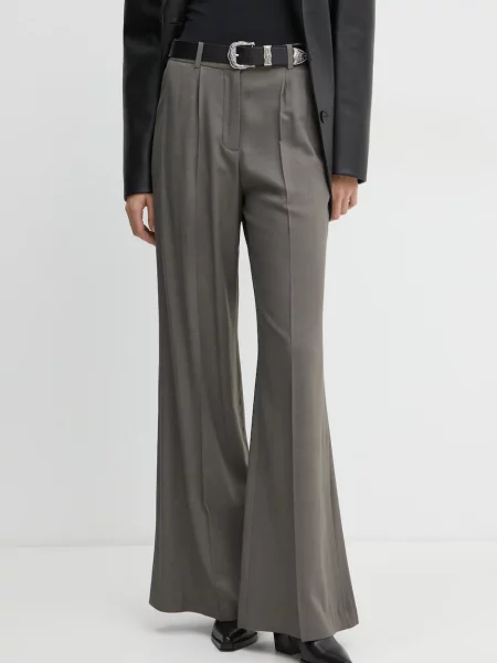 IRO pantaloni din lana evazati high waist gri